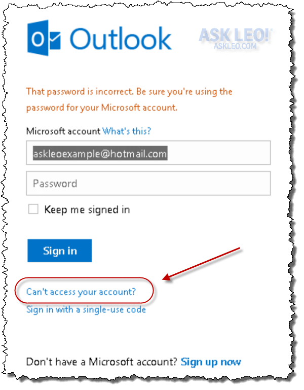 hotmail login password