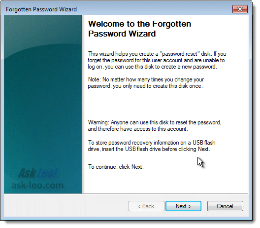 Windows 7 Forgotten Password Wizard
