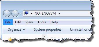 Windows 7 Explorer showing menu bar