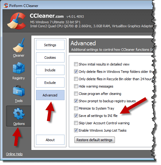 CCleaner Save To INI