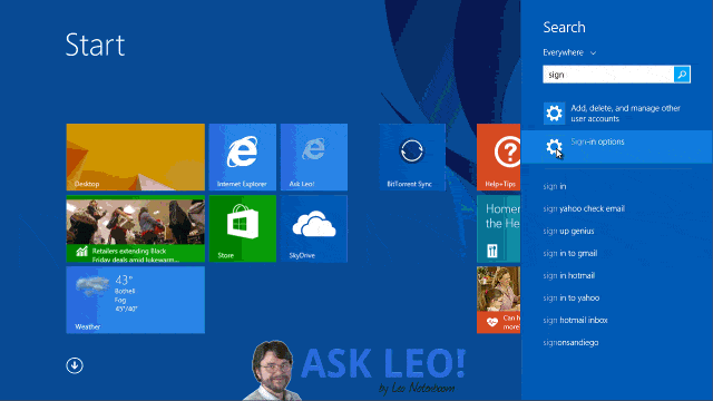 Switching to a local account in Windows 8 (animated GIF)