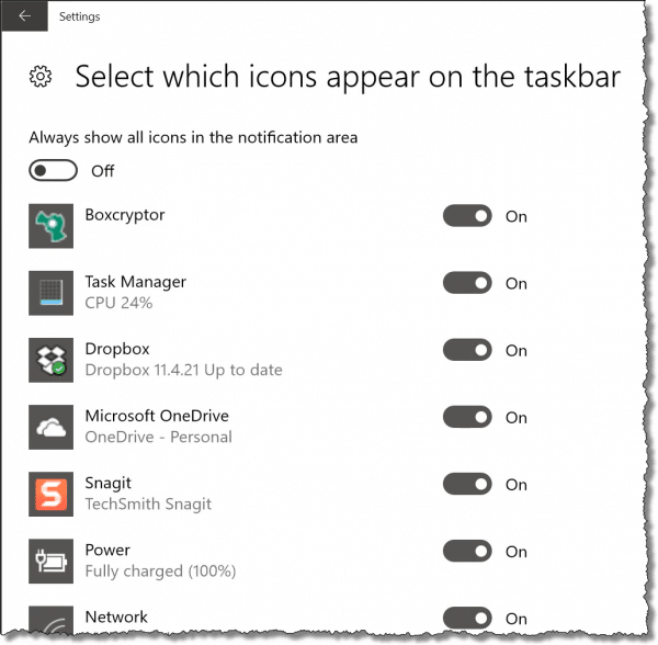 Select which icons to display