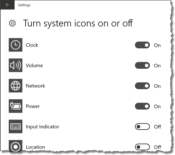 Choosing taskbar system icons