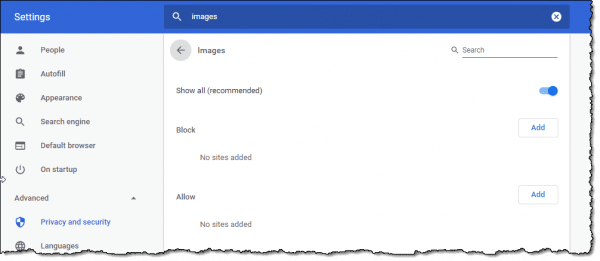 Image display setting in Google Chrome