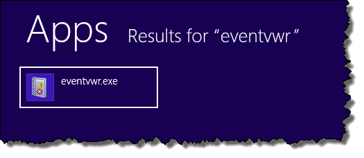 Event Viewer in Windows 8 search