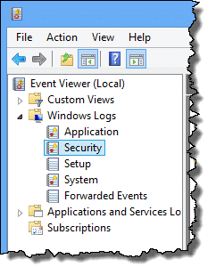 Security item in Event Viewer