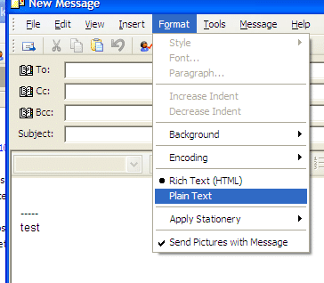 Outlook Express Plain Text Selection