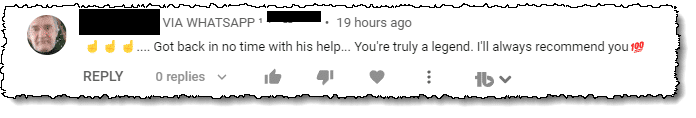 Scammer in a YouTube comment.