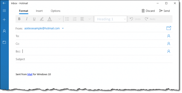 Bcc: field present in the Windows 10 Mail program
