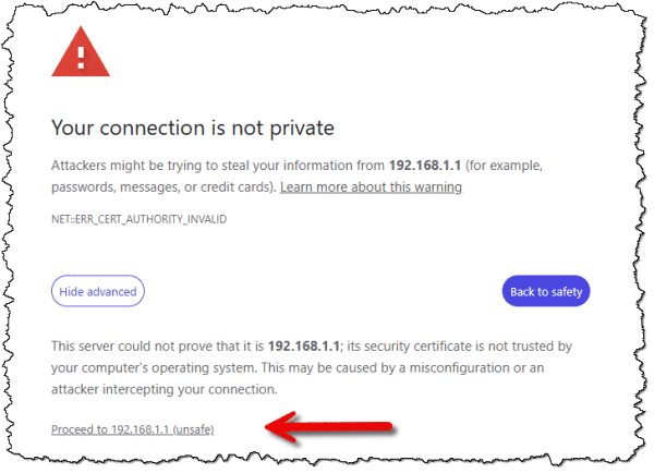 Proceeding to an "unsafe" connection.