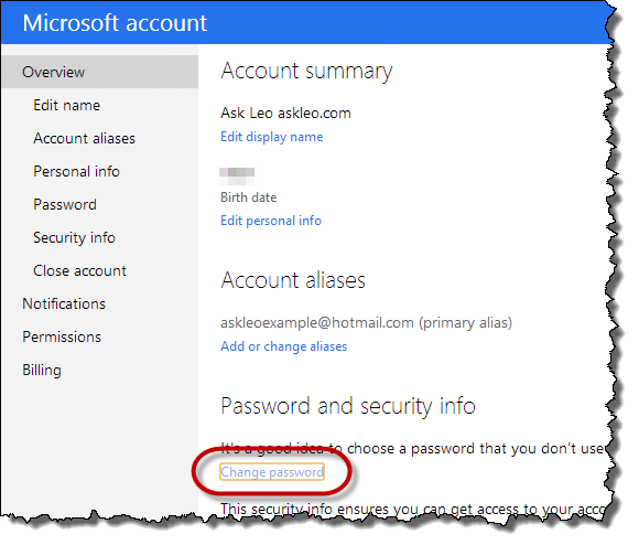 Microsoft account summary