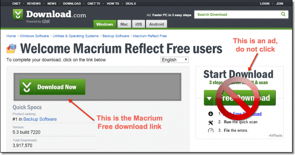 Download Macrium on c|net's download.com
