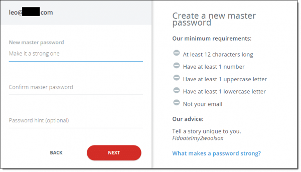 Creating a LastPass master password.