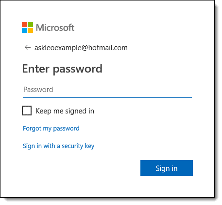 Microsoft account password dialog