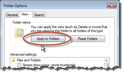 Windows 7 Explorer Apply to Folders button