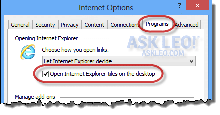 Open IE on desktop option