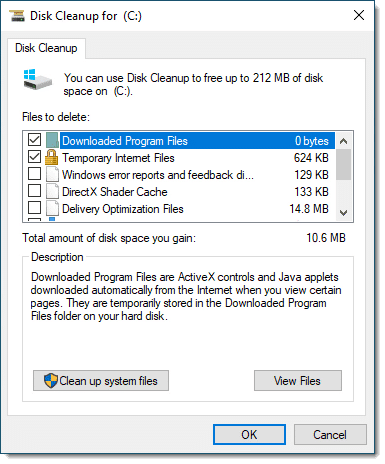 Disk Cleanup Selections