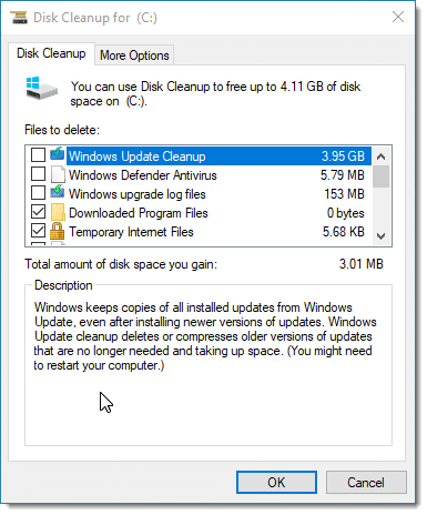 Disk cleanup for the system