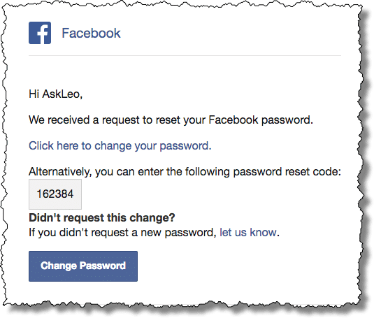 Facebook recovery code