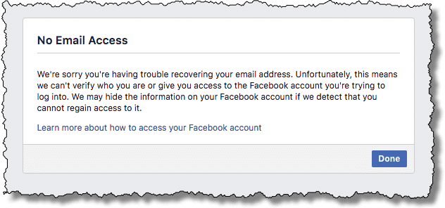 Facebook – нет доступа к электронной почте