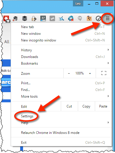 where is chrome menu icon to find settings