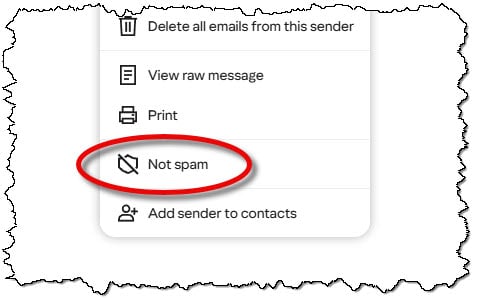 Not spam option in Yahoo email.