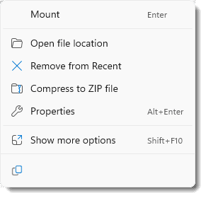 Mount option in Windows 11.