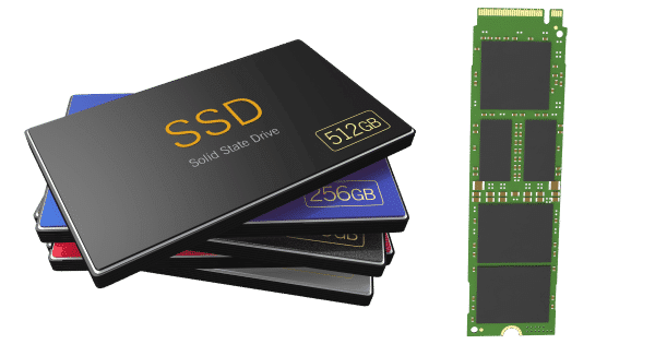 SSDs. Sata-compatible on the left, M.2 form factor on the right.