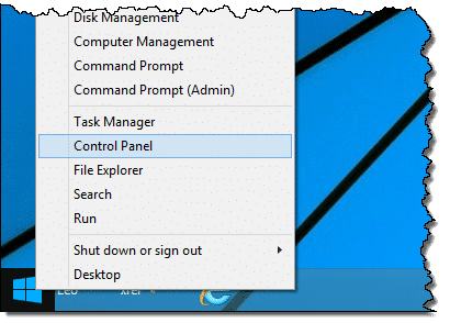 Control Panel on Windows 8.1 Start menu