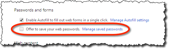 Chrome's offer to save passwords