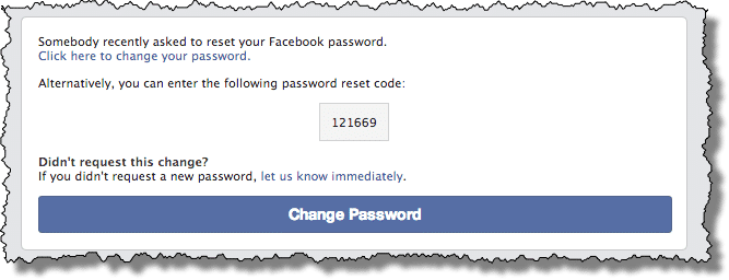 Facebook Reset Password Code
