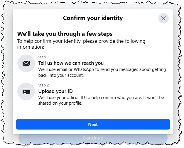 Facebook account recovery process.