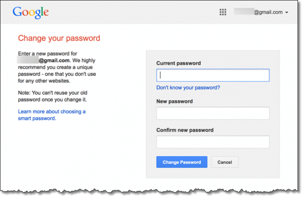 Gmail change password dialog