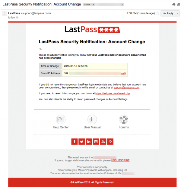 Lastpass password change mail