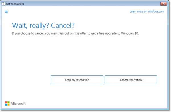 Windows 10 Cancel Confirm