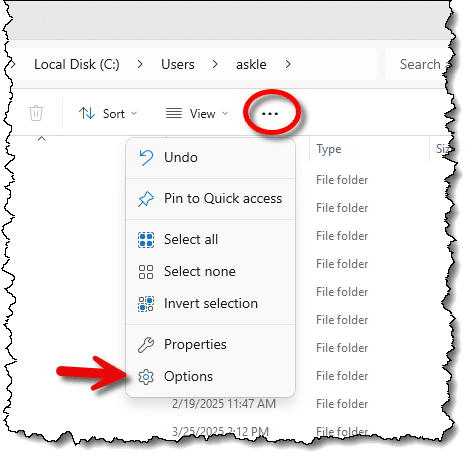 Windows 11 elipsis to options.