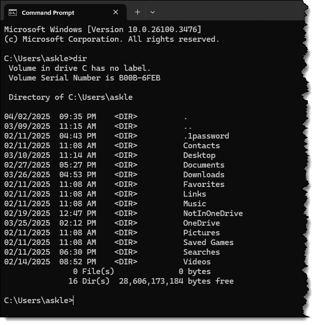 A simple DIR in c:\users\askle