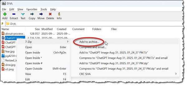Encrypting a single file in 7-Zip. Adding.