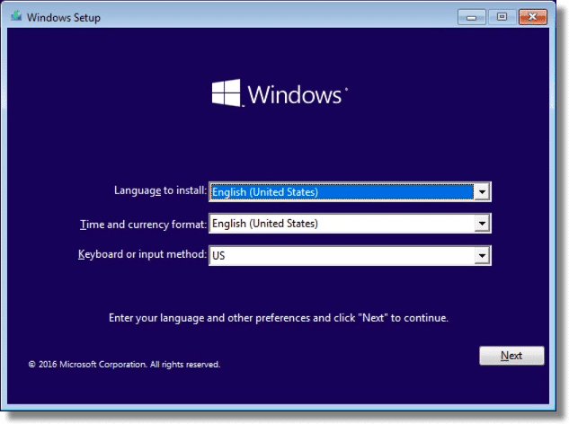 Windows Setup Language Choice