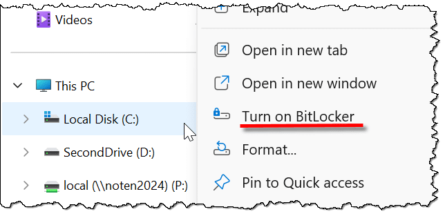 Turn on Bitlocker option