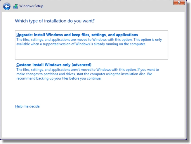 Windows Setup Install Type