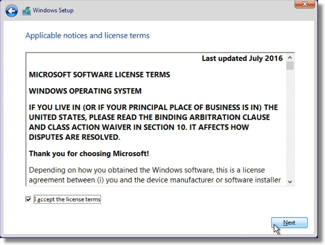 Windows Setup License