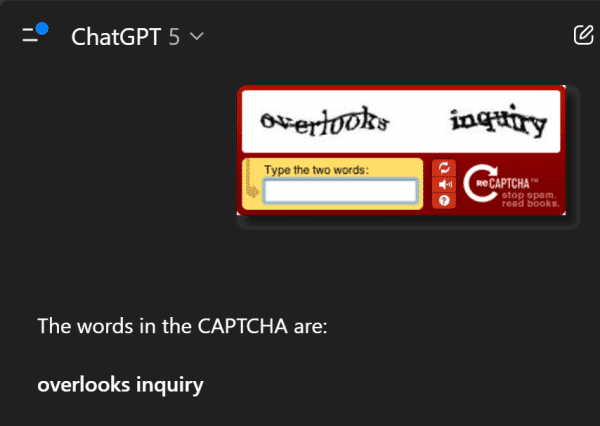 ChatGPT solving a CAPTCHA.