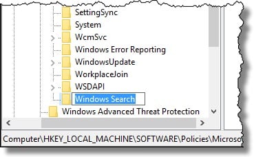 New Key named Windows Search
