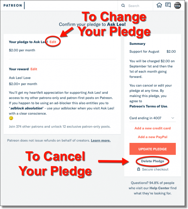 Change or Cancel Your Pledge