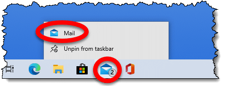 The "Mail" program running in Windows 10