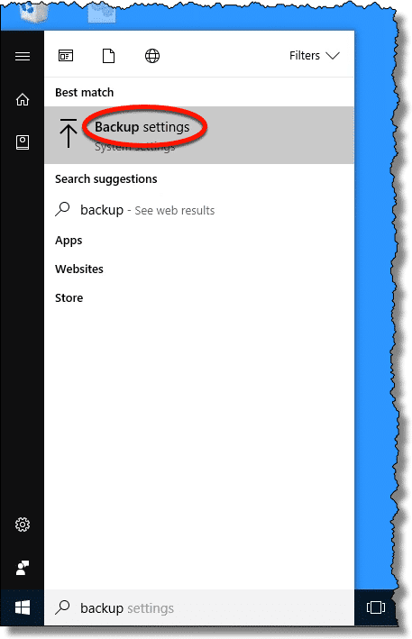 Windows 10 Search for Backup