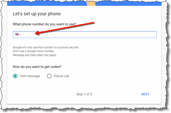 Google - Set up phone for two-factor
