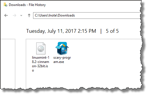 Downloads in File History