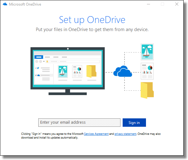 OneDrive Setup - email address